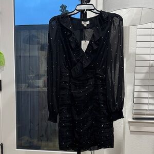 Chic Black Ruffled Long Sleeve Dress